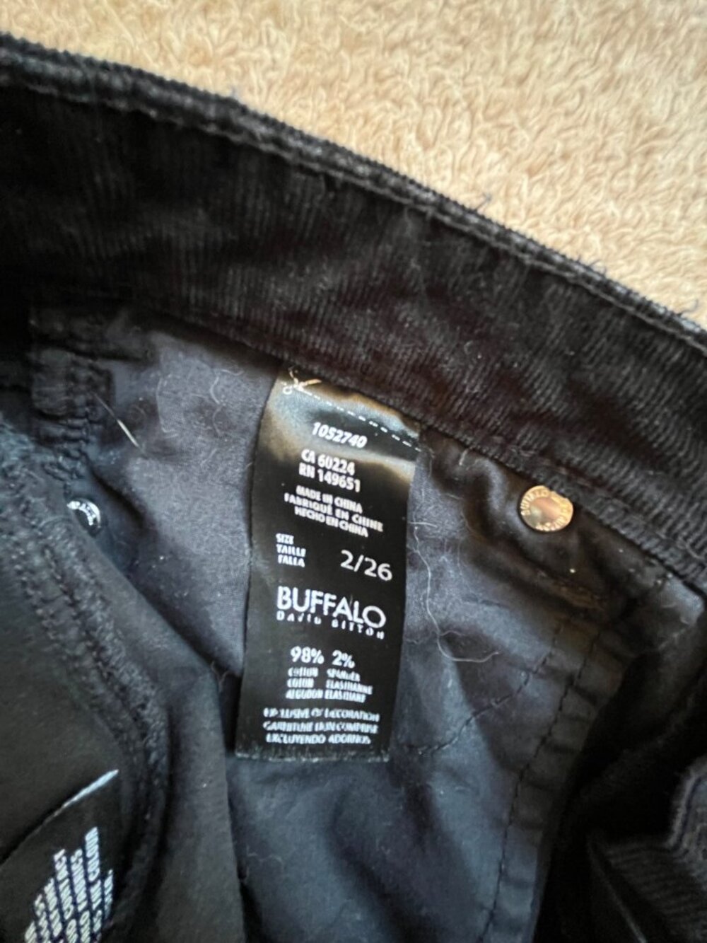 Buffalo David Bitton Womens Black Corduroy Skinny Fit Jeans Size 2/26 - Picture 16 of 16